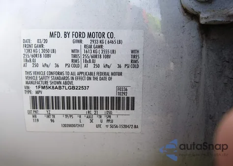 2020 Ford Police Interceptor z USA, uszkodzony, nr VIN 1FM5K8AB7LGB22537